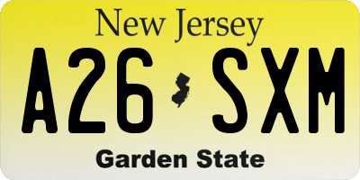 NJ license plate A26SXM
