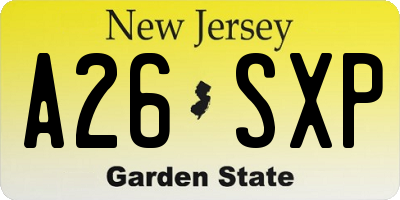 NJ license plate A26SXP