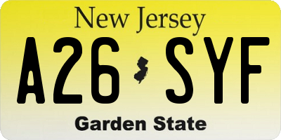 NJ license plate A26SYF