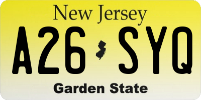 NJ license plate A26SYQ