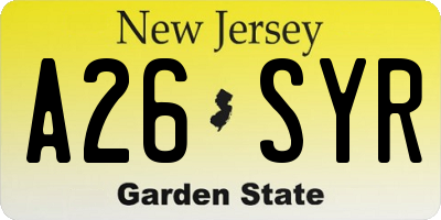 NJ license plate A26SYR