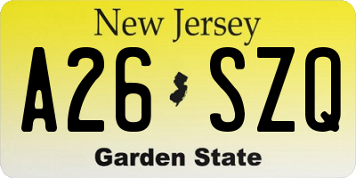 NJ license plate A26SZQ