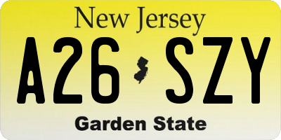 NJ license plate A26SZY