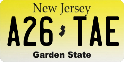 NJ license plate A26TAE