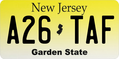 NJ license plate A26TAF