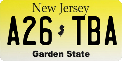 NJ license plate A26TBA