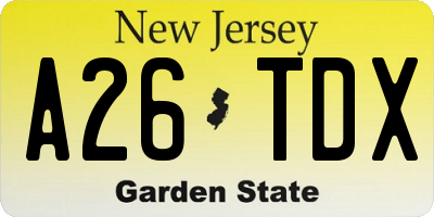 NJ license plate A26TDX