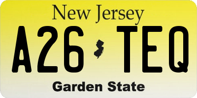 NJ license plate A26TEQ