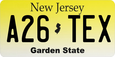 NJ license plate A26TEX
