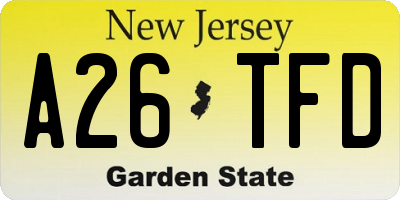 NJ license plate A26TFD