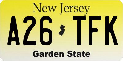 NJ license plate A26TFK