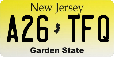 NJ license plate A26TFQ