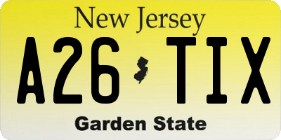 NJ license plate A26TIX