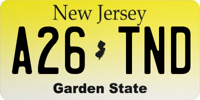 NJ license plate A26TND