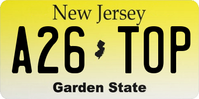 NJ license plate A26TOP