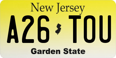 NJ license plate A26TOU