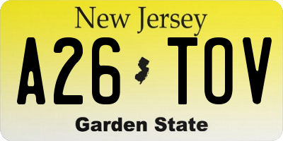 NJ license plate A26TOV