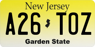NJ license plate A26TOZ