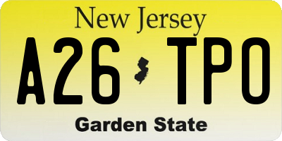 NJ license plate A26TPO
