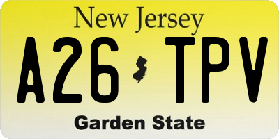 NJ license plate A26TPV