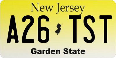 NJ license plate A26TST