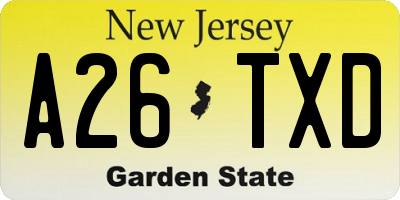 NJ license plate A26TXD