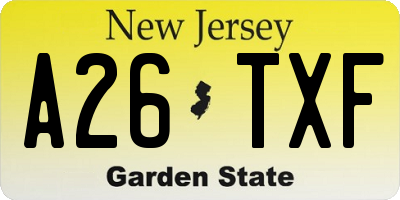 NJ license plate A26TXF