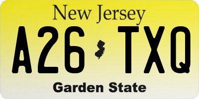 NJ license plate A26TXQ