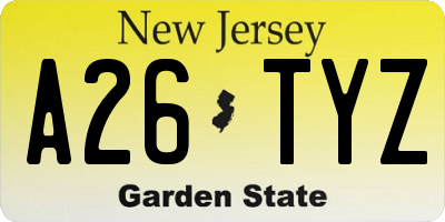 NJ license plate A26TYZ