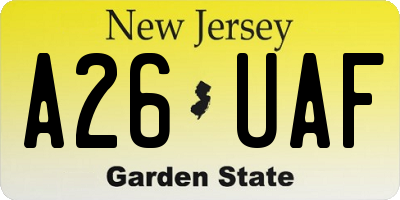 NJ license plate A26UAF