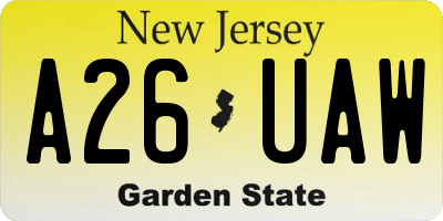 NJ license plate A26UAW