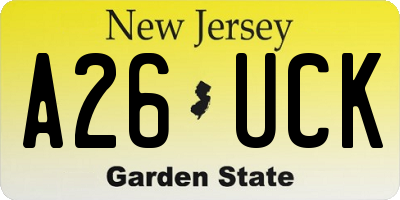 NJ license plate A26UCK