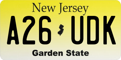 NJ license plate A26UDK