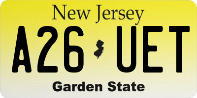 NJ license plate A26UET