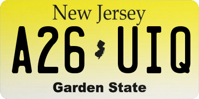 NJ license plate A26UIQ