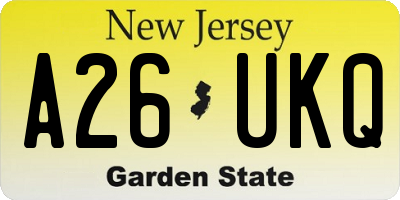 NJ license plate A26UKQ