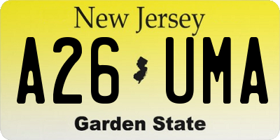 NJ license plate A26UMA