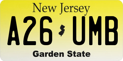 NJ license plate A26UMB