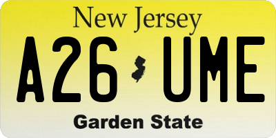 NJ license plate A26UME