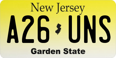 NJ license plate A26UNS