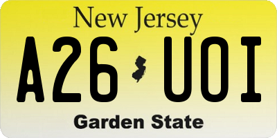 NJ license plate A26UOI
