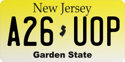 NJ license plate A26UOP