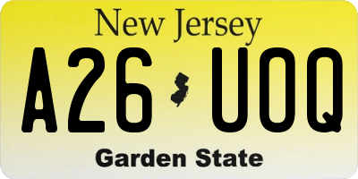 NJ license plate A26UOQ
