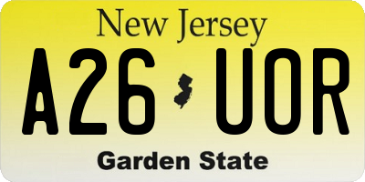 NJ license plate A26UOR