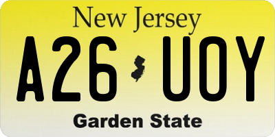 NJ license plate A26UOY