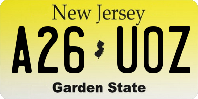 NJ license plate A26UOZ