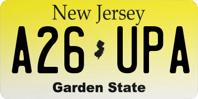 NJ license plate A26UPA