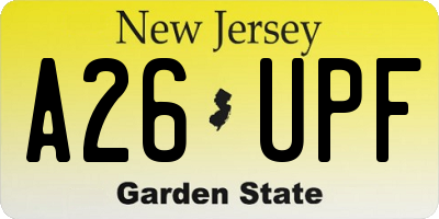 NJ license plate A26UPF