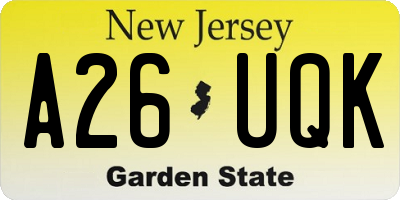 NJ license plate A26UQK