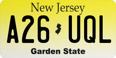 NJ license plate A26UQL